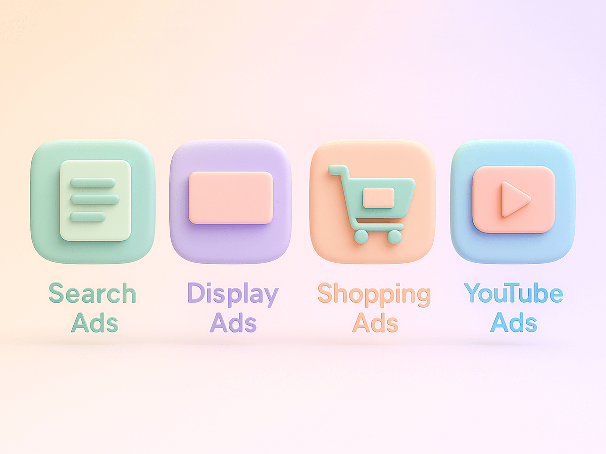 Search ads, display ads, shopping ads, and YouTube ads as types of PPC advertising.