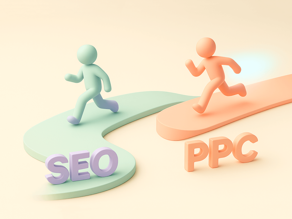 Comparison of PPC strategies for instant visibility and SEO strategies for long-term paid search success.
