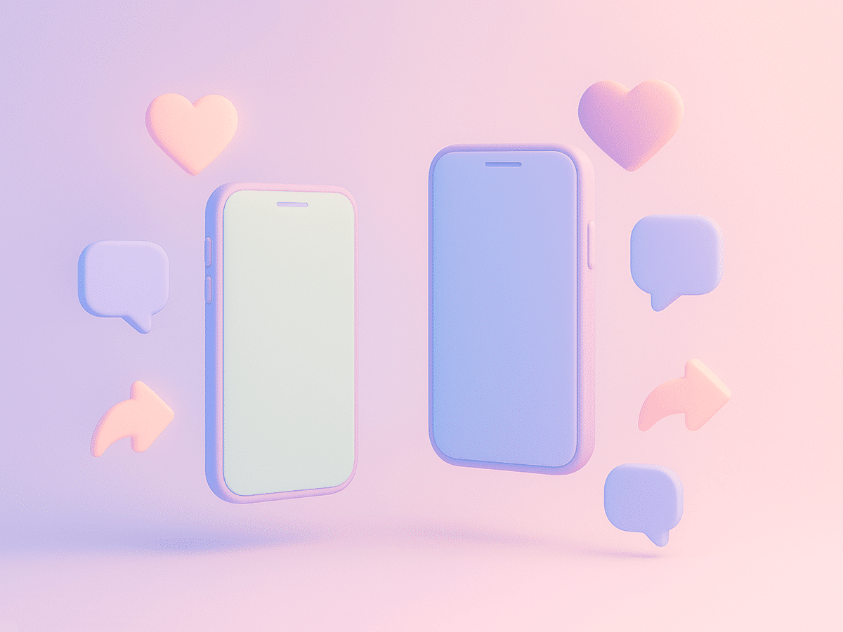 Two smartphones surrounded by icons representing Instagram engagement actions.