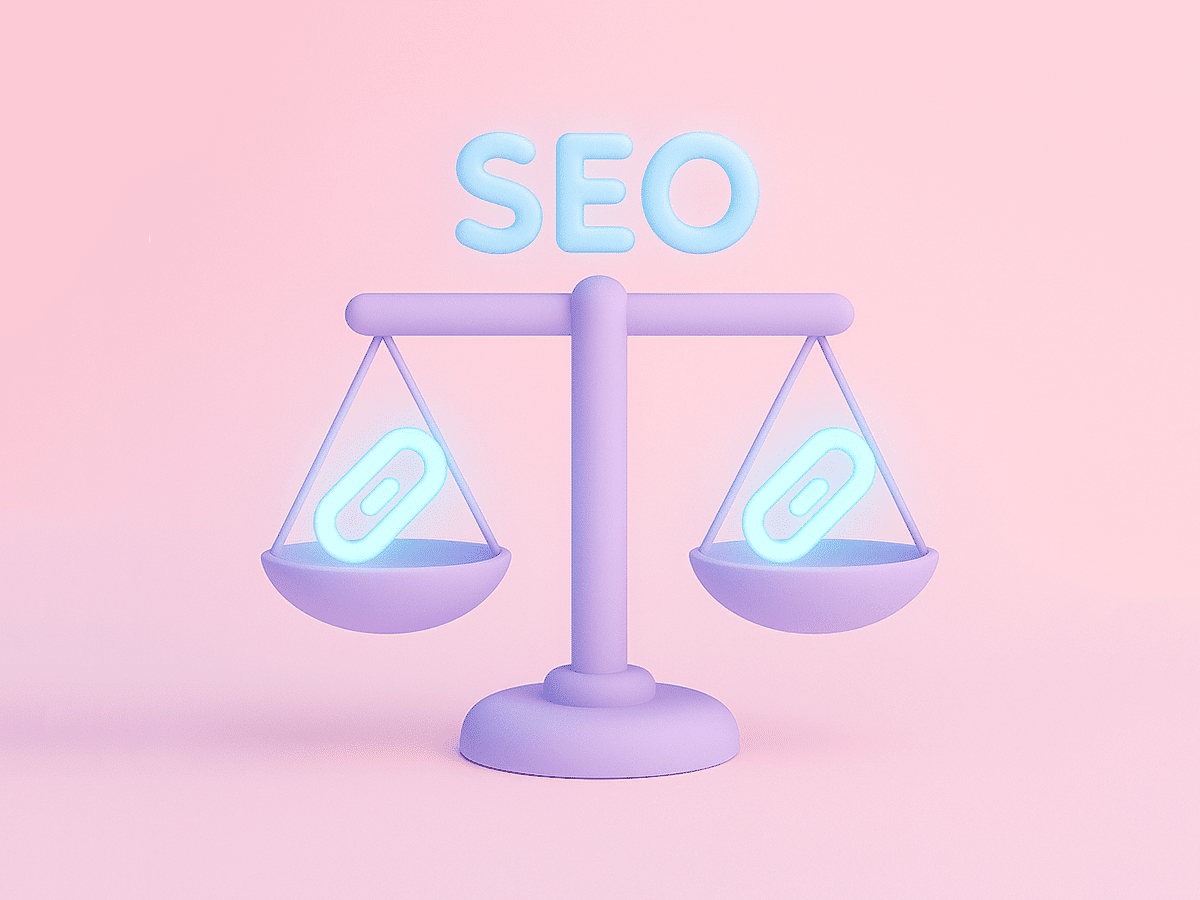 A 3D illustration showing how hyperlink placement should be balanced to build a trustworthy SEO link profile.