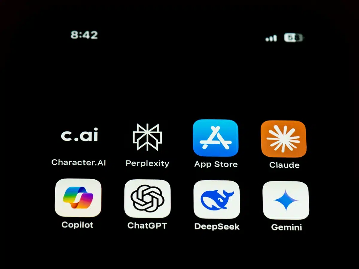 A smartphone screen displaying several generative AI applications.