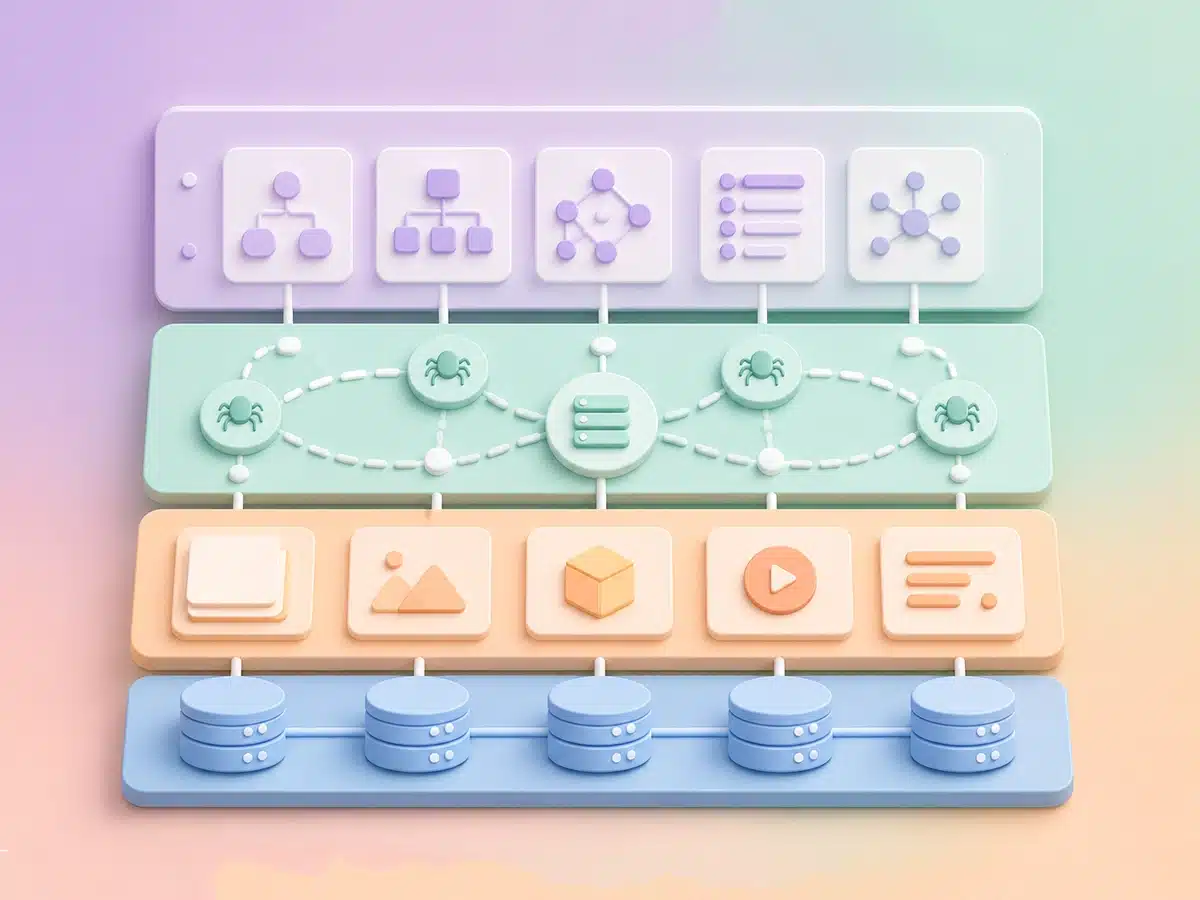 Visual showing technical GEO strategies, including schema implementation, website crawlability, and visibility monitoring.